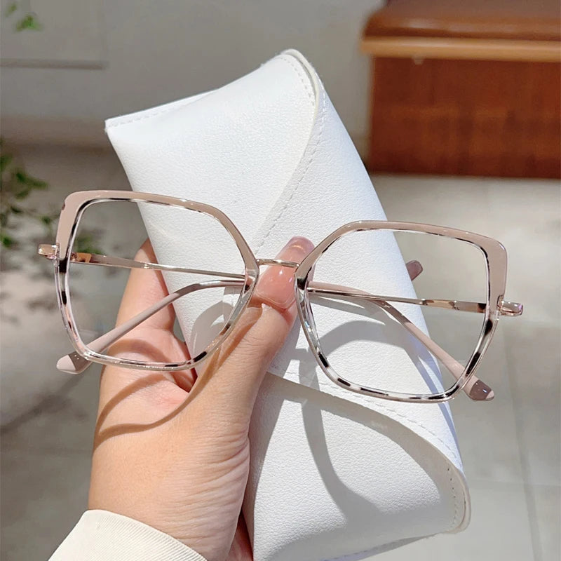 Fashion Oversized Black Frame Glasses - Blue Light Blocking Retro Metal Eyewear