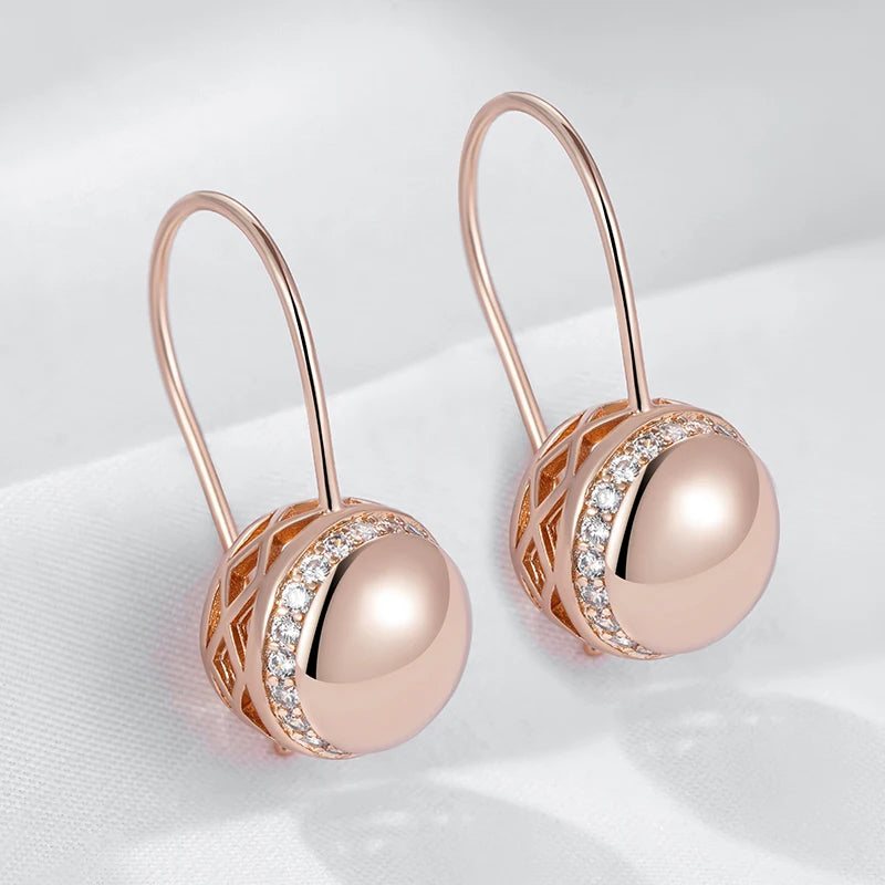Women's Rose Gold Ball Drop Earrings - Natural Zircon Wedding Jewelry