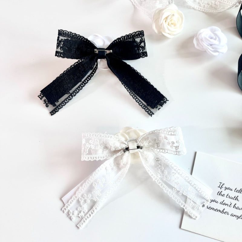 Elegant Black Lace Bow Tie Brooch - Camellia Flower Lapel Pin