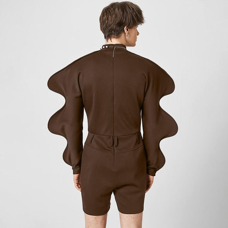Men's Turtleneck Long Gigot-sleeve Irregular Playsuits S-5XL