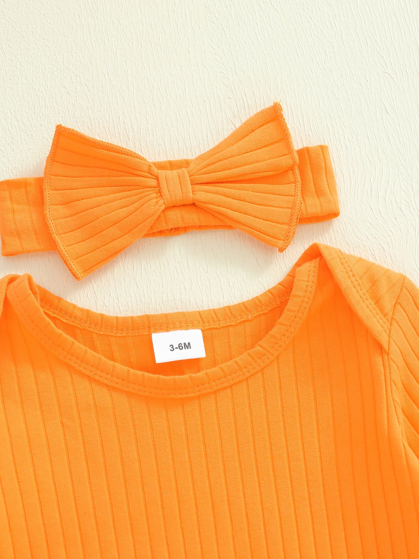 Baby Girls Solid Colour Romper with Bow Headband (0-18M)