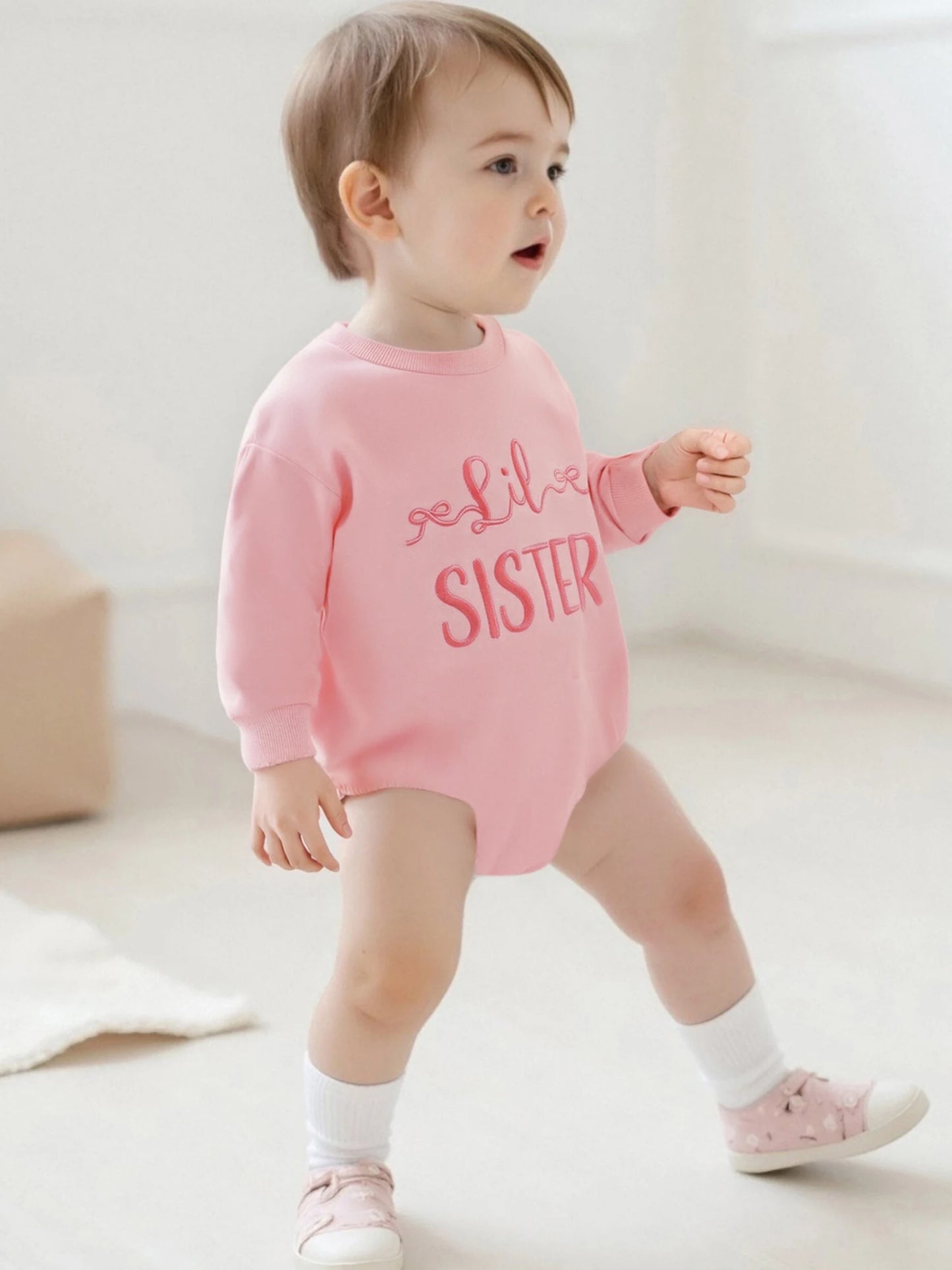 Baby Fall Romper - Letter Embroidery Long Sleeve Round Neck Jumpsuit