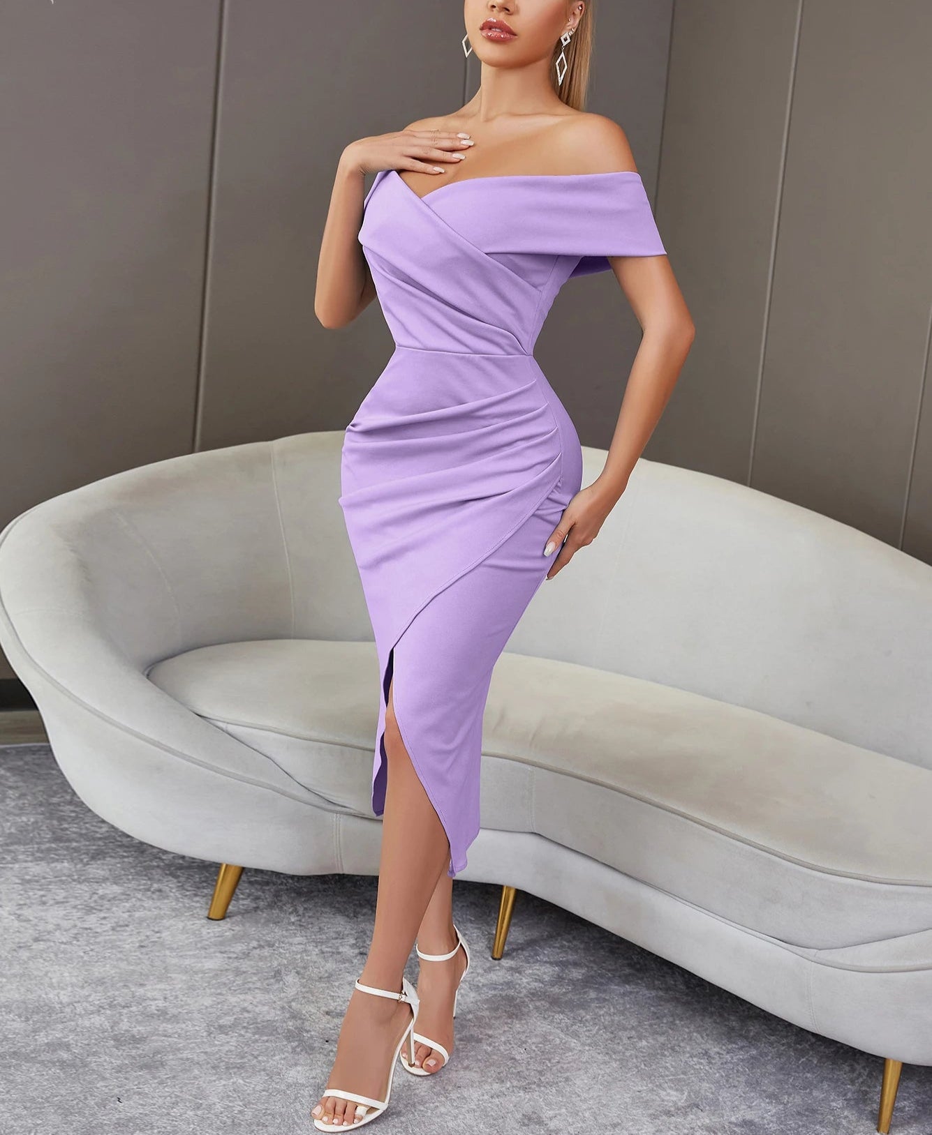 Women's Summer Midi Off Shoulder Draped Party Dress