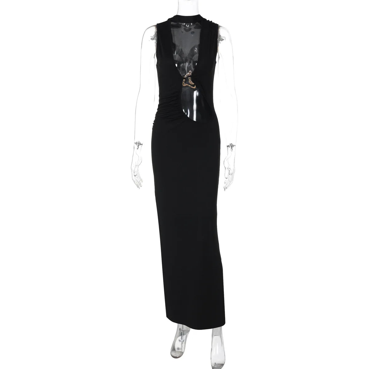 Women's Embellished Plunge Halter V Neck Maxi Outfit Club Party Cut Out Bodycon Dress