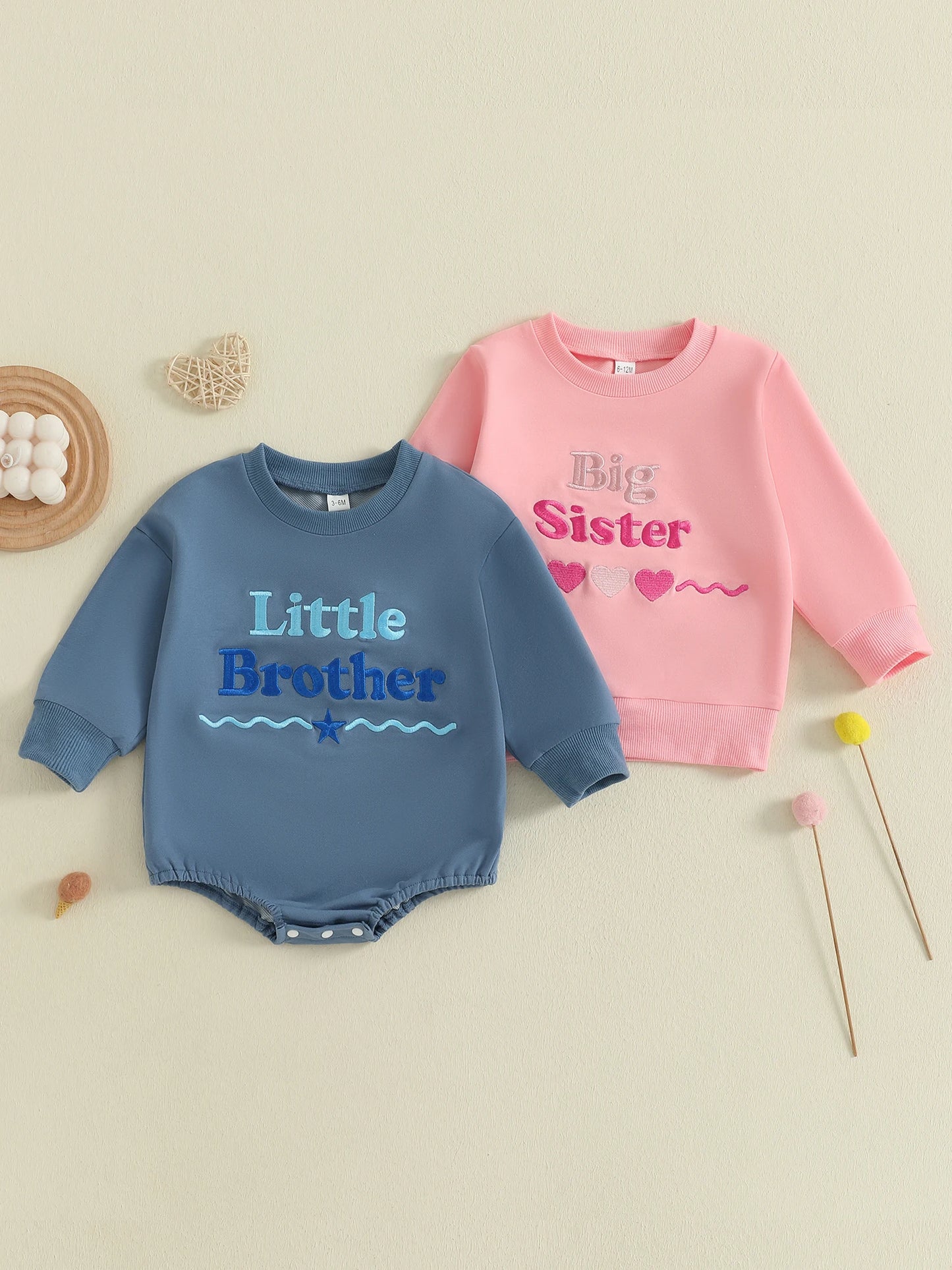 Baby Romper Sweatshirt - Letters Heart Embroidery Pullover