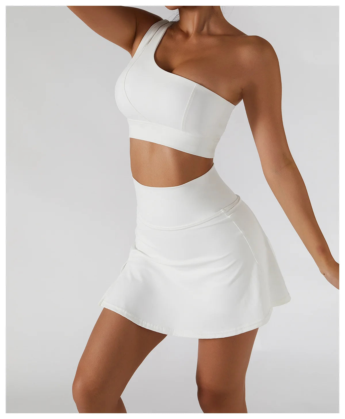 Women’s 2pc Sports Skirt Suit Outdoor Leisure Single Shoulder Bra Suit Quick Drying Tennis Set Yoga workout Skirt Set