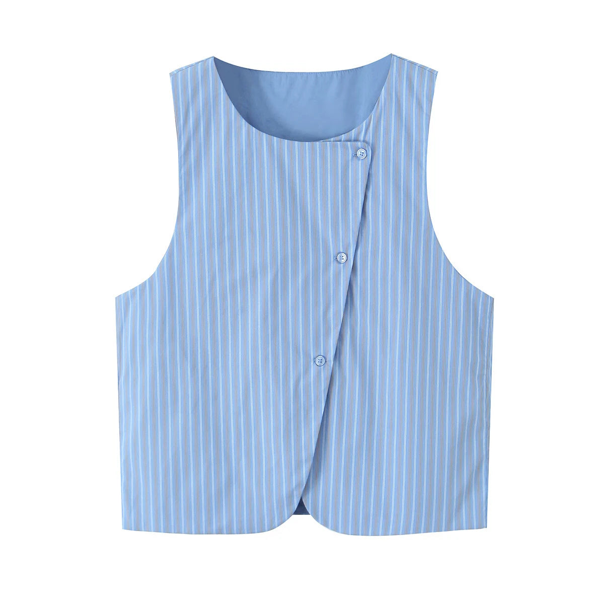 Women's Sense Niche Blue Striped Sleeveless Vest Loose Wide Leg Pants