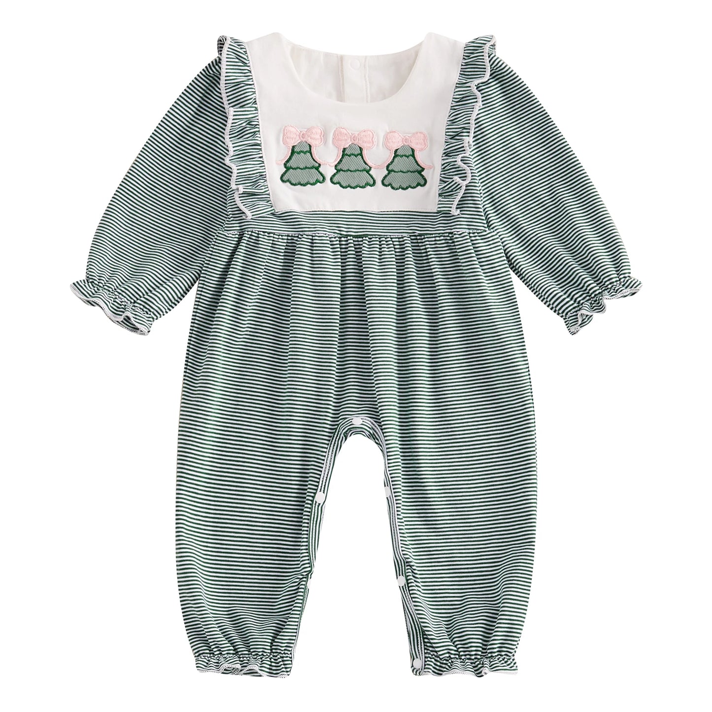 Christmas Santa and Tree Embroidery Plaid Romper - Baby Boys Girls Jumpsuit