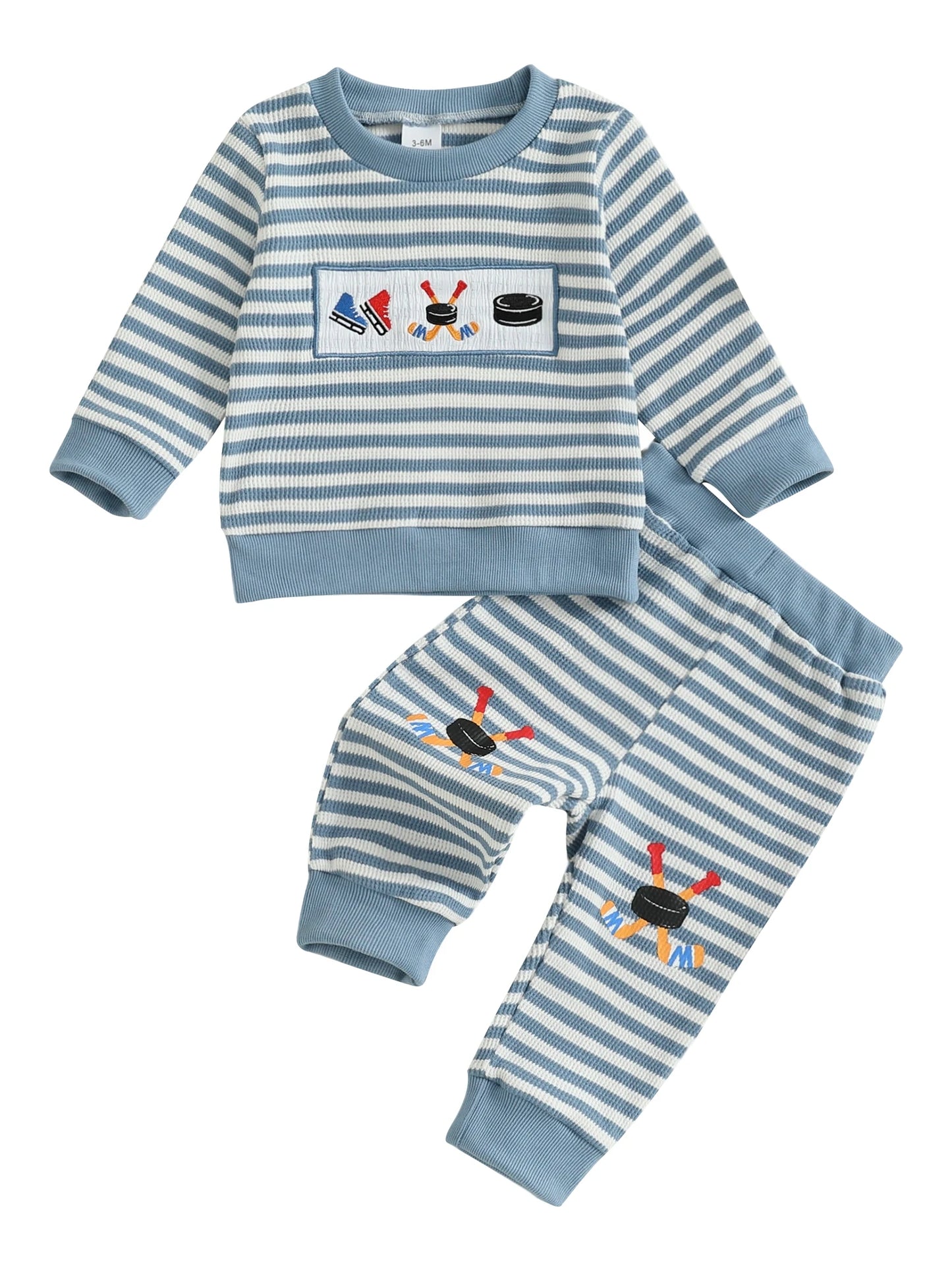 Autumn Winter Baby Boys Sports Clothing Set - Embroidered Striped Sweatshirt & Pants (0-3Y)