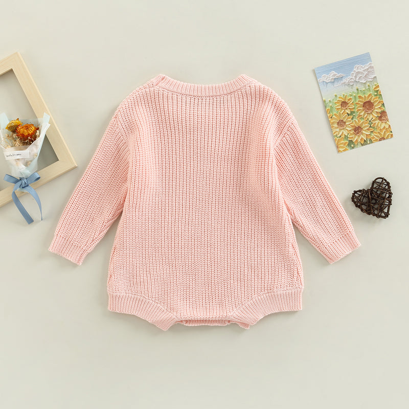Baby Sweater Romper - Solid Knitted Long Sleeve Pullover Jumpsuit