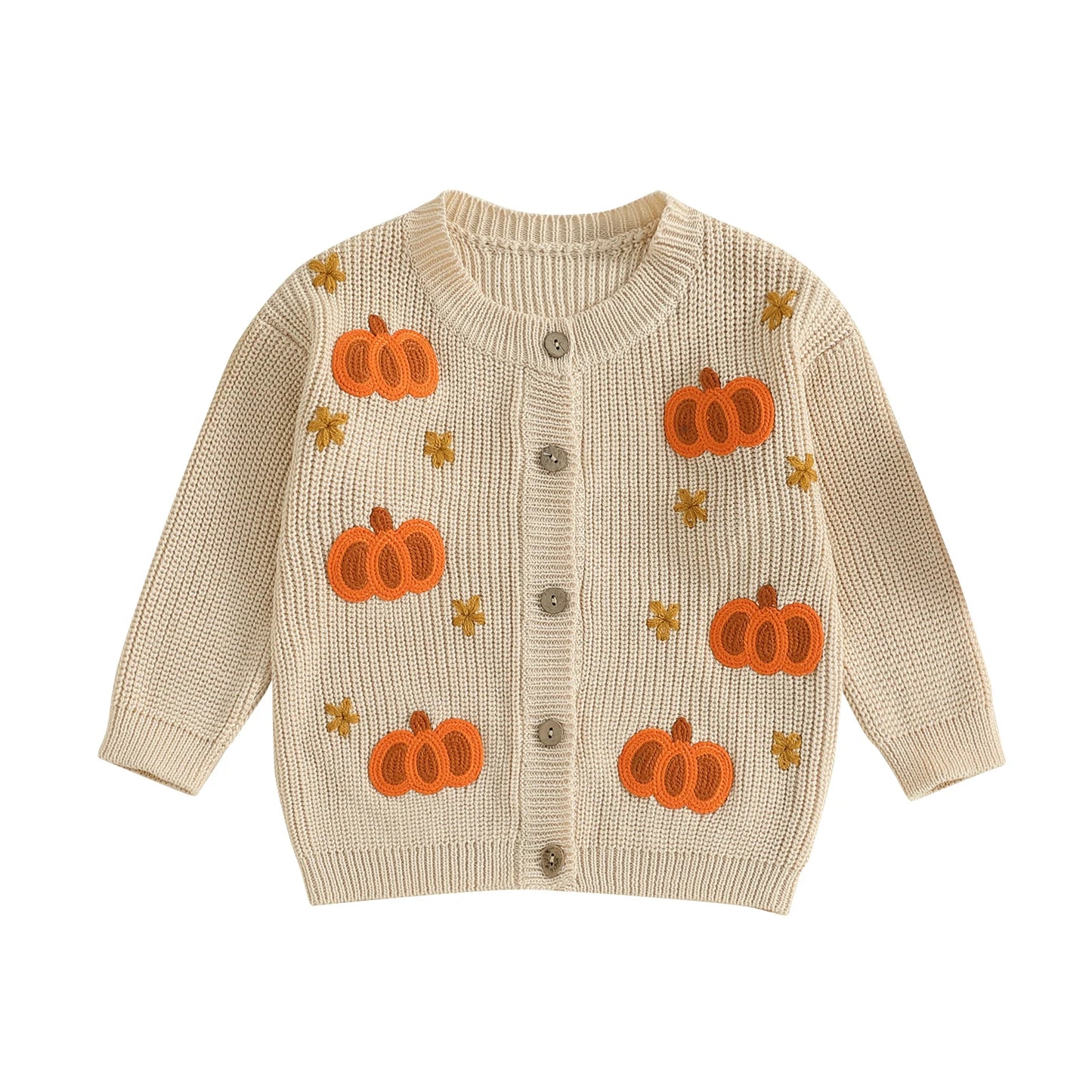Toddler Halloween Cardigan - Pumpkin Embroidery Button Knit Sweater