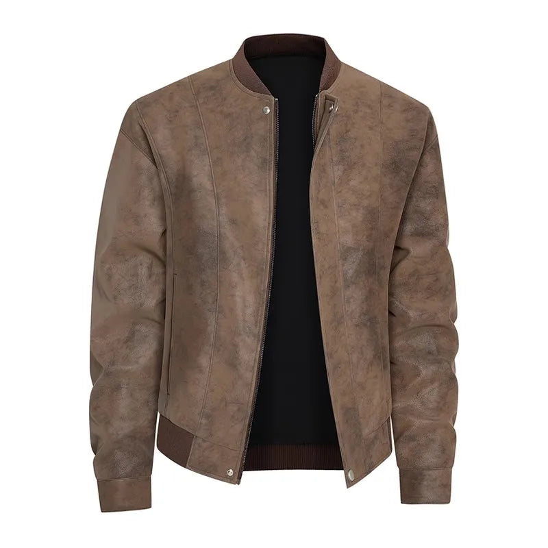 Men's Casual Leather Jacket - Stand Collar Moto Biker Outerwear