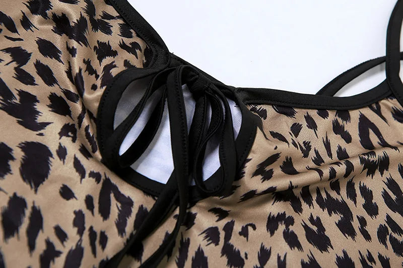 Women's Animal Leopard Print Slip Tie Front Maxi Dress - Sleeveless Backless Dress