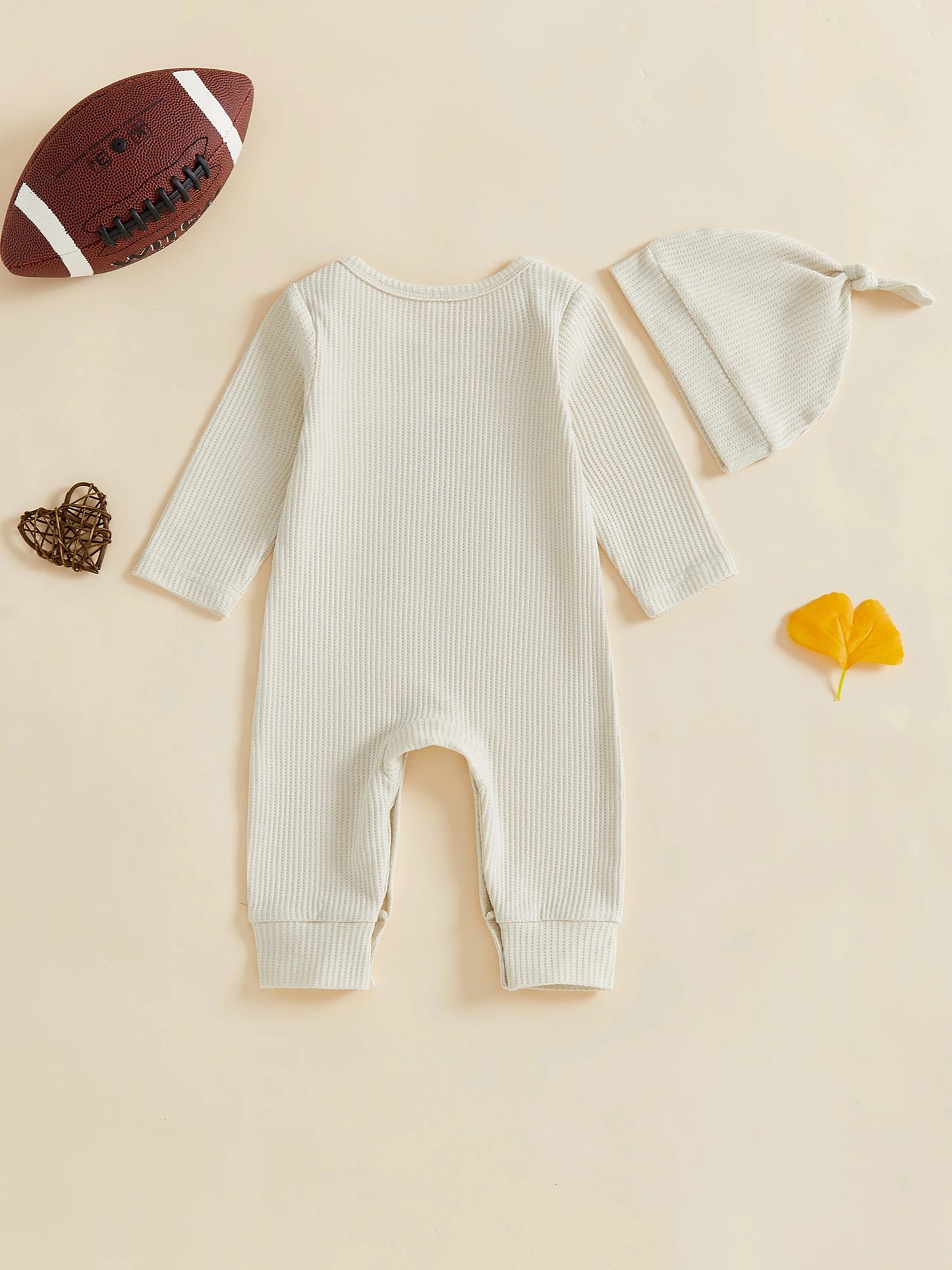Newborn Baby Football Romper with Hat - Letter Embroidery Long Sleeve Full Length Jumpsuit