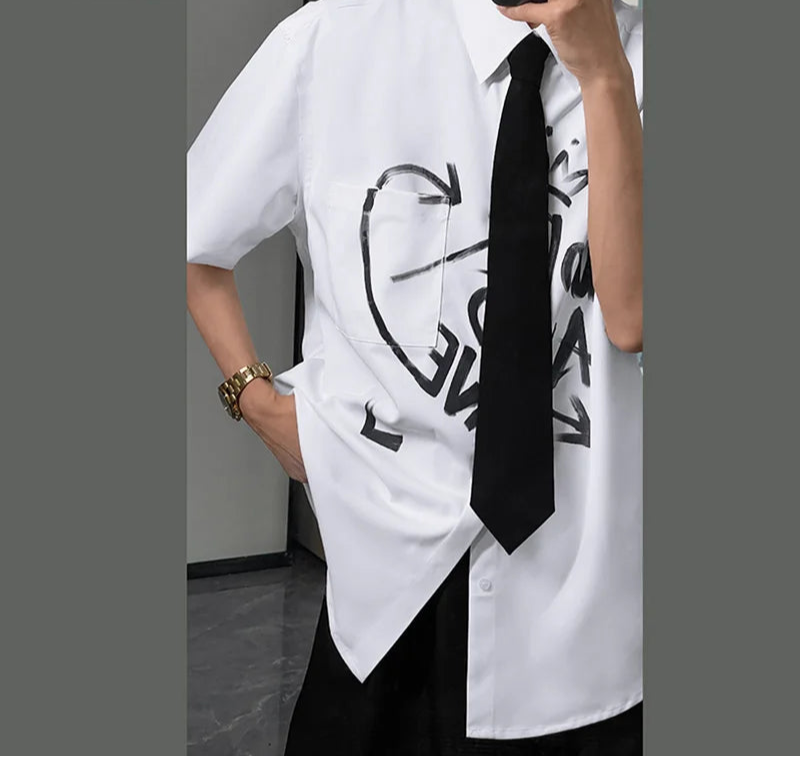 Men's Graffiti Printed Design Short Sleeved Shirt