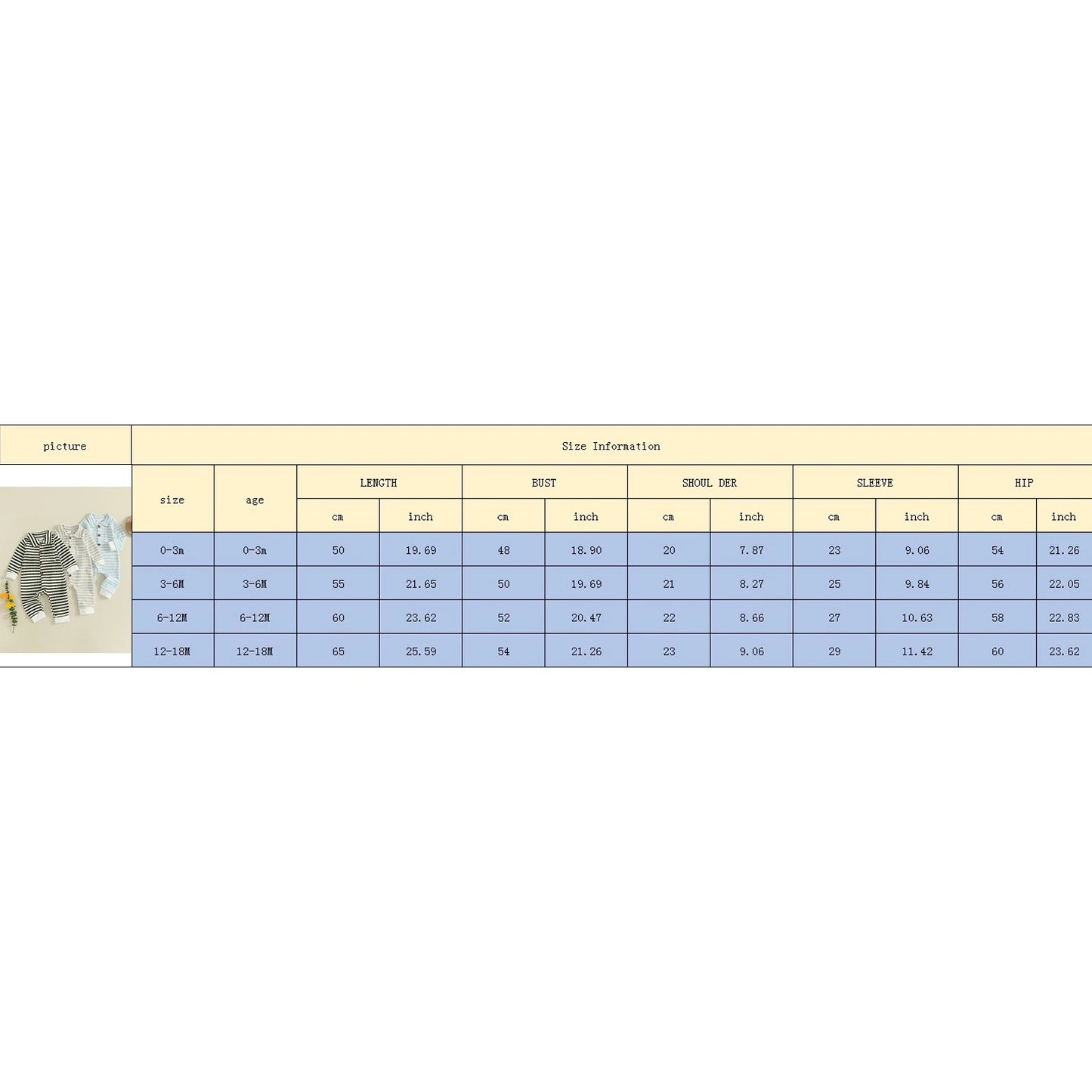 Newborn Baby Fall Winter Jumpsuit Set - Striped Turn-Down Collar Romper & Pants (0-18M)