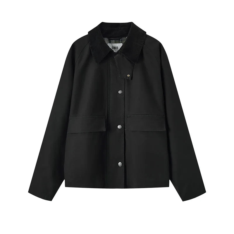 Women's Raglan Sleeve Patchwork Jacket - Loose Fit Retro Chic Autumn Coat