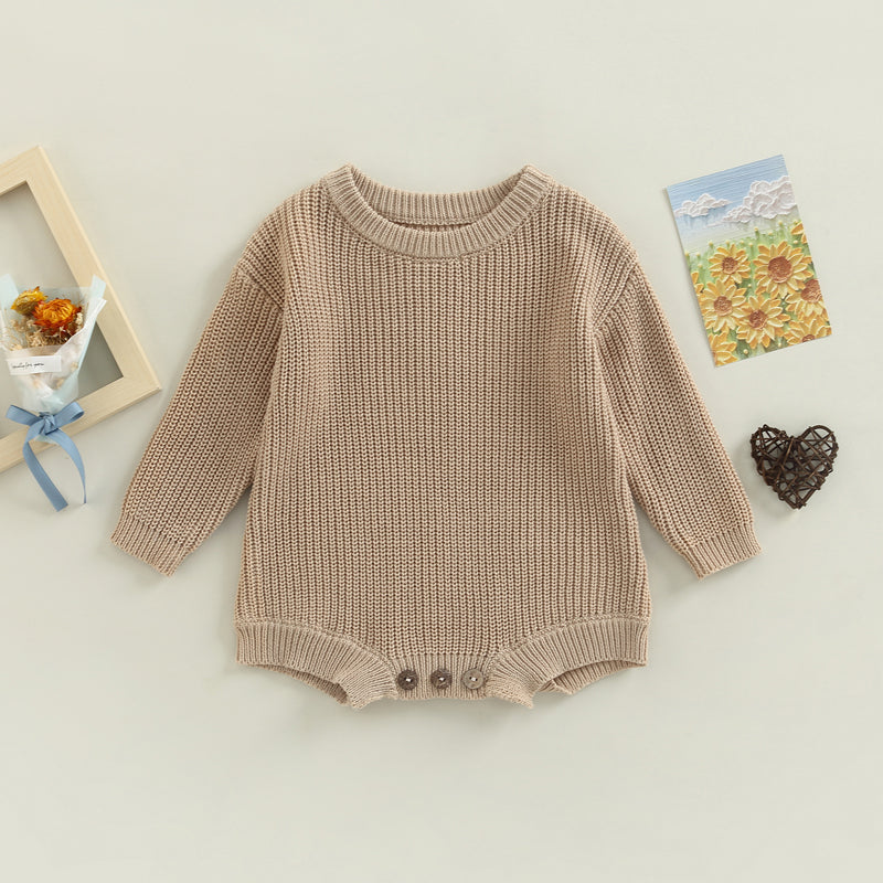 Baby Sweater Romper - Solid Knitted Long Sleeve Pullover Jumpsuit