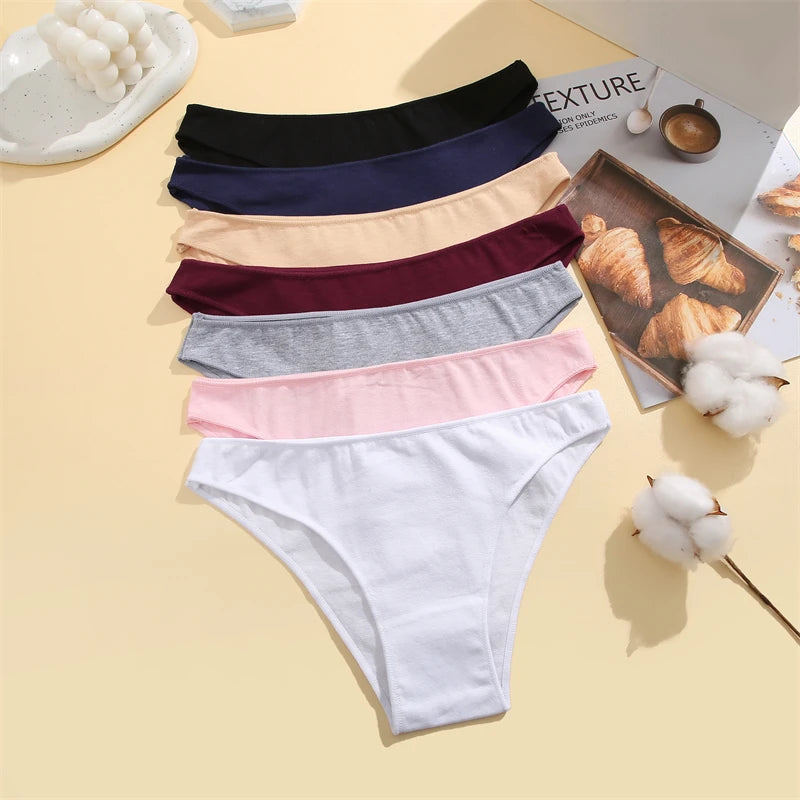 7Pcs/Set Women's Cotton Panties Plus Size Underwear - Low Waist Briefs Breathable Lingerie