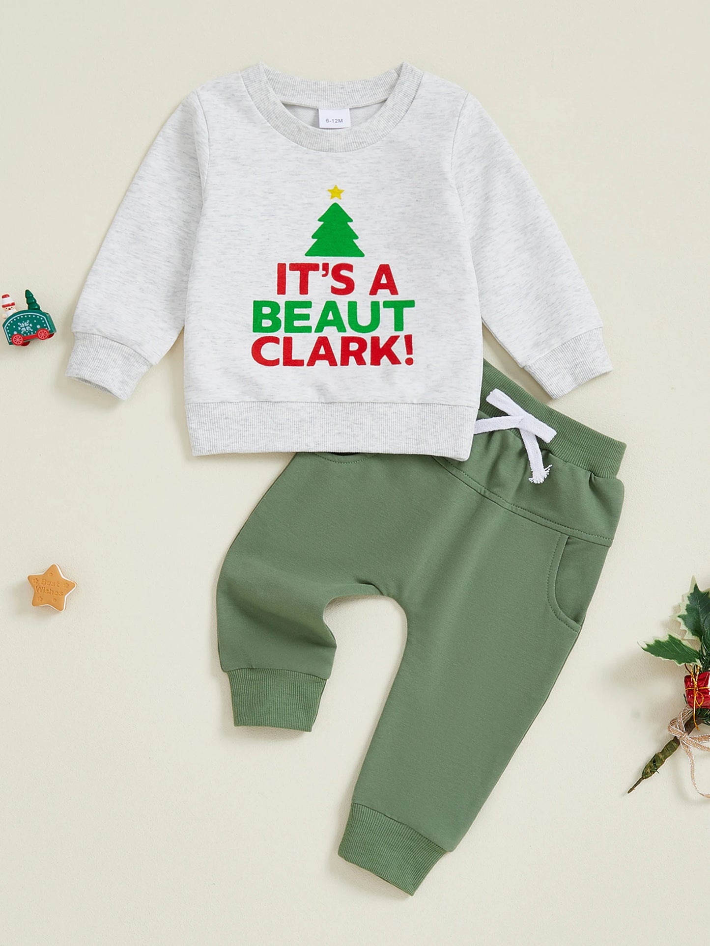 Infant Baby Boys Fall Winter Christmas Clothes Set - Long Sleeve Xmas Tree Letter Print Top & Pants
