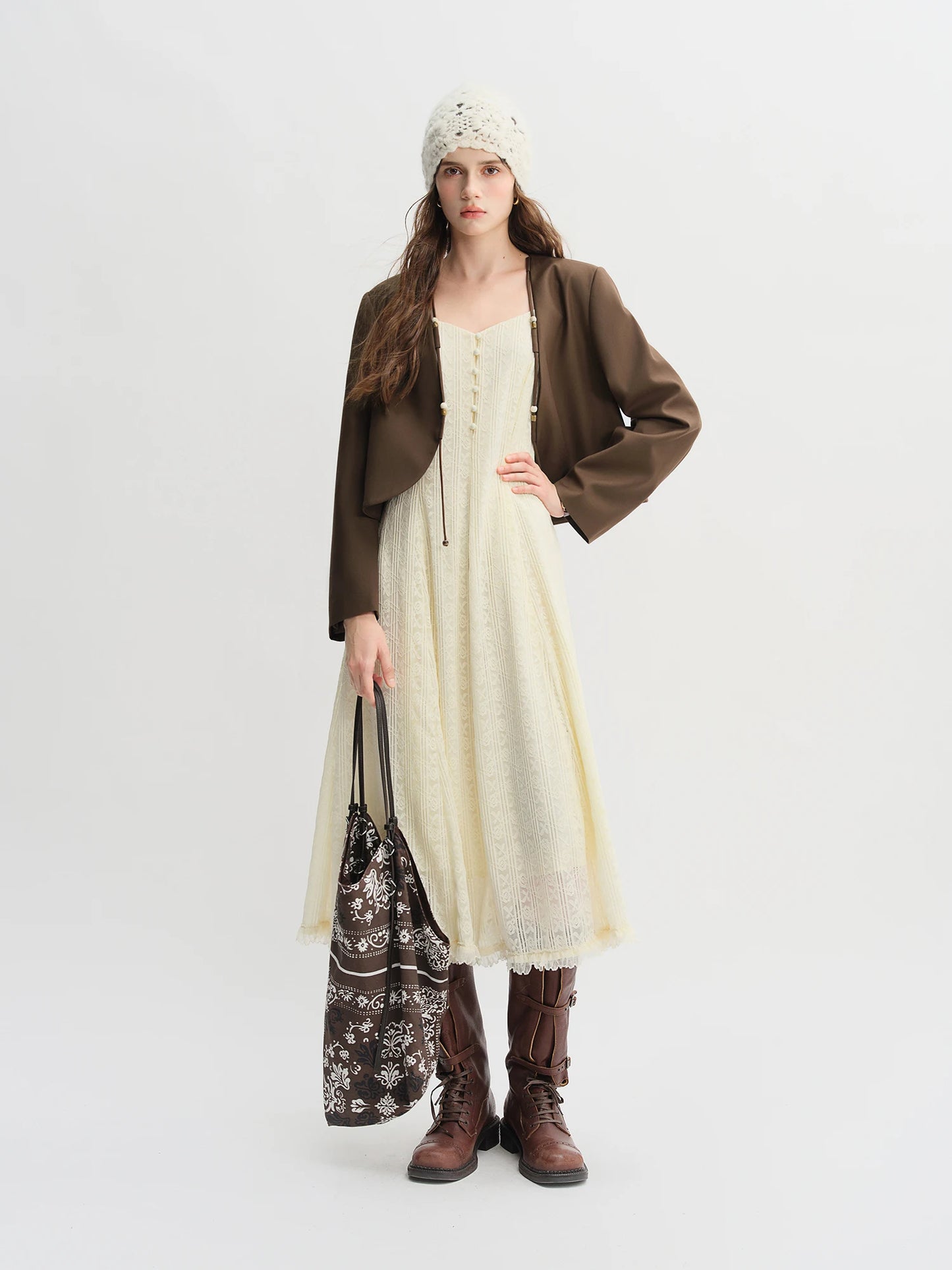 Plus Size Beaded String Design Curved Hem Short Jacket