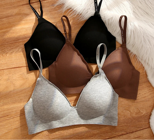 Women's Wireless Deep V Padded Bralette - Striped Knit Bra in 6 Colours (S-XL)
