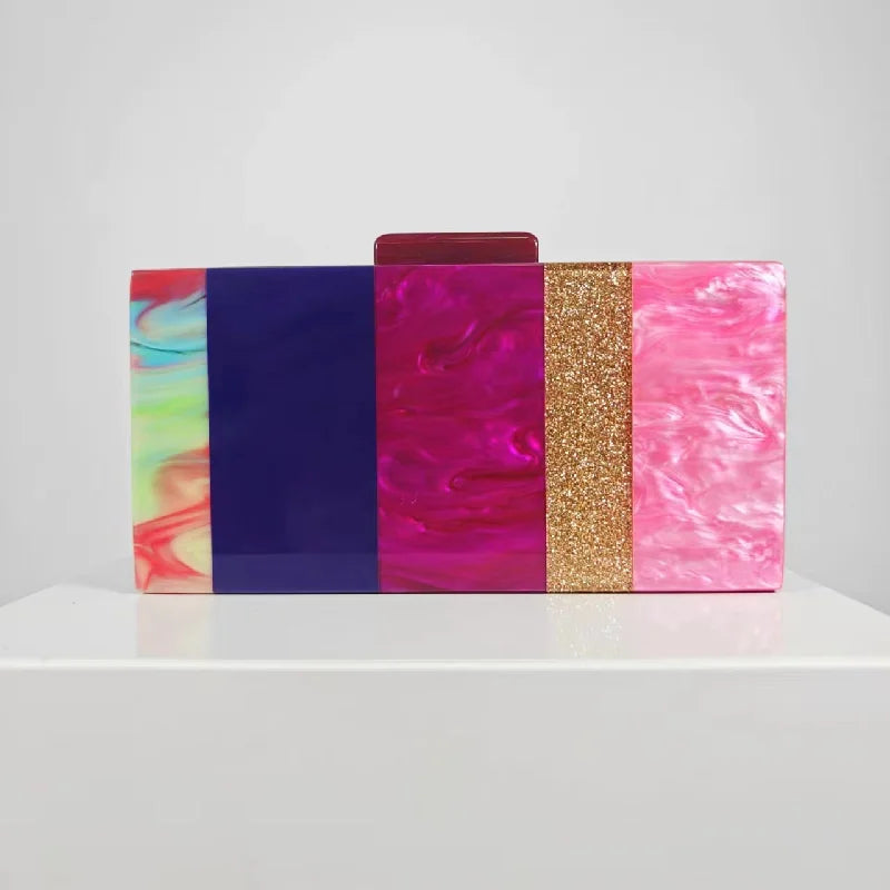 Fashion Patchwork Acrylic Pearlescent Marble Pattern Clutch - Shoulder Crossbody Bag