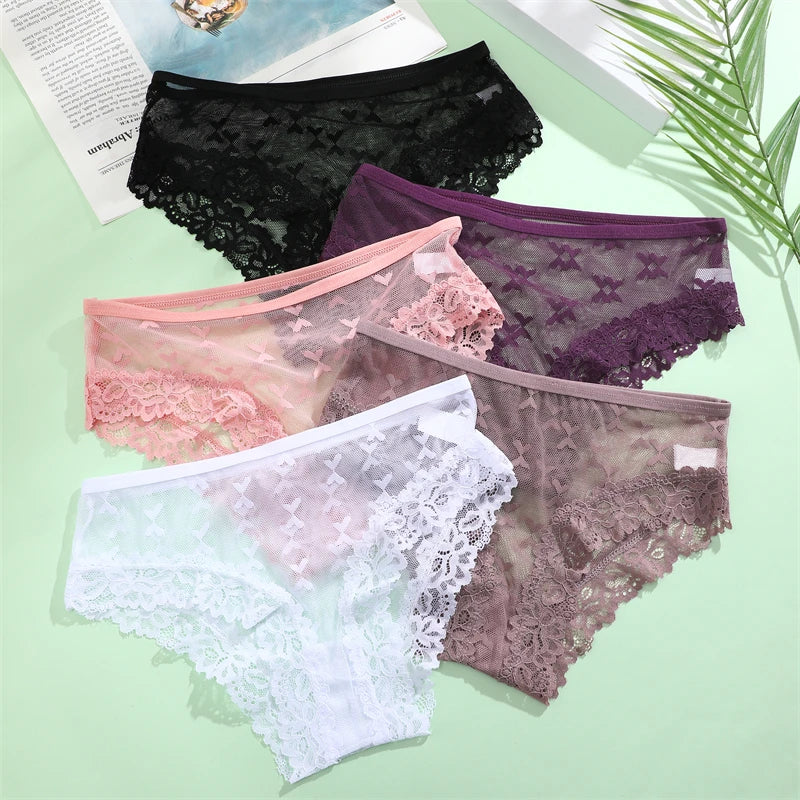 Women's Lace Panties Set - 5 Pack Floral Hollow Out Briefs (S-XL)