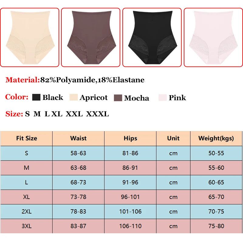 High Waist Tummy Control Panties - Women's Floral Lace Shaping Briefs (S-XXXL)