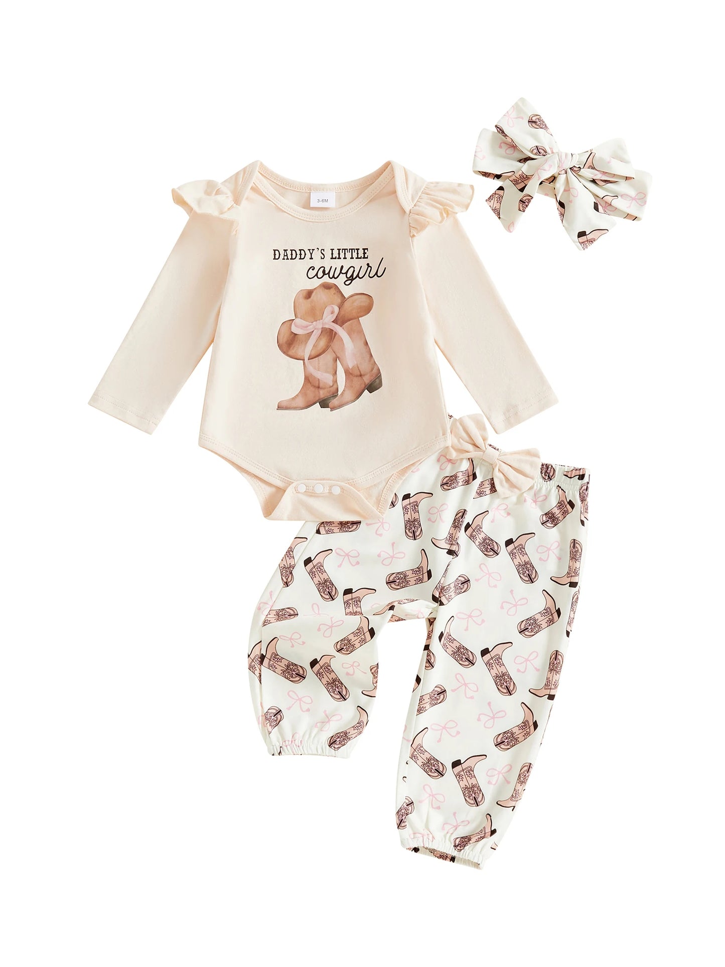 Baby Girls Western Outfit Set - 3-Piece Jumpsuit, Headband & Pants