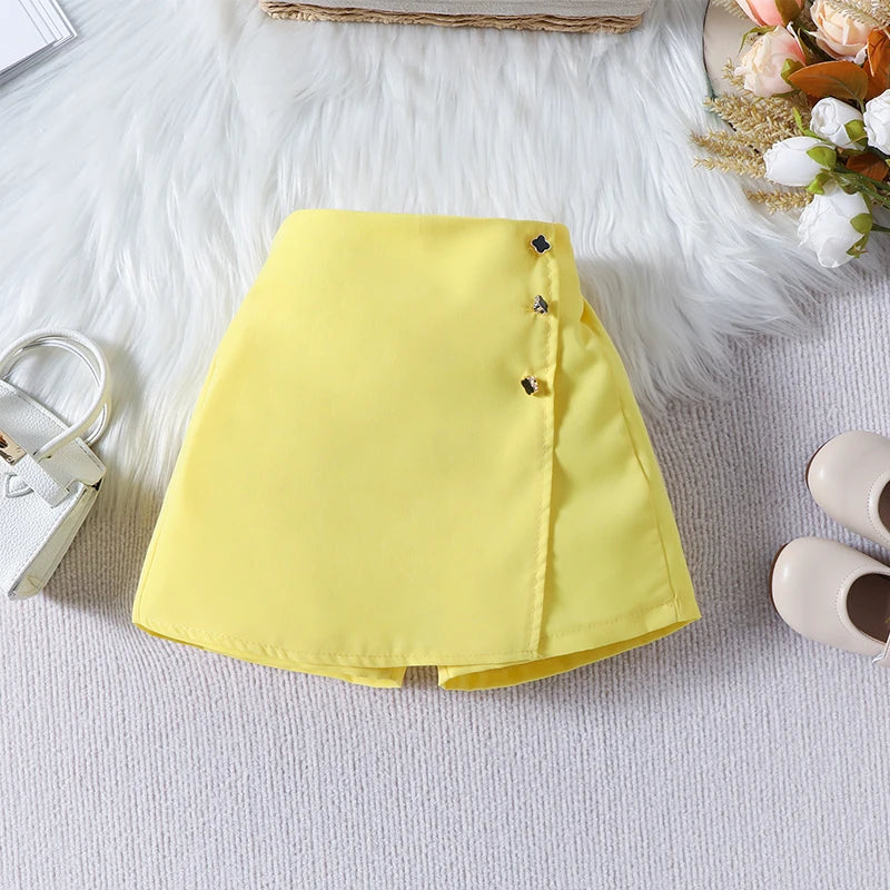 1-6Y Kids Girls Clothes Set Ruffles One Shoulder Sleeveless Vest with Solid Shorts Summer Outfit