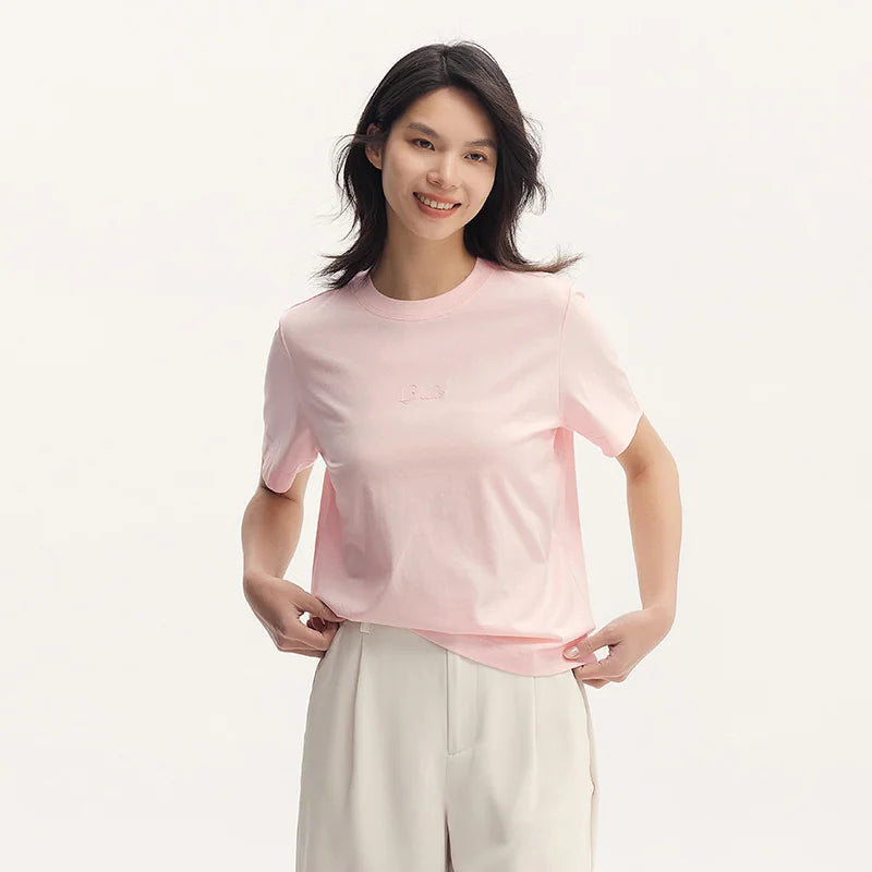 Women's Pure Cotton Short Sleeve T-Shirt - Simple Lettering Design
