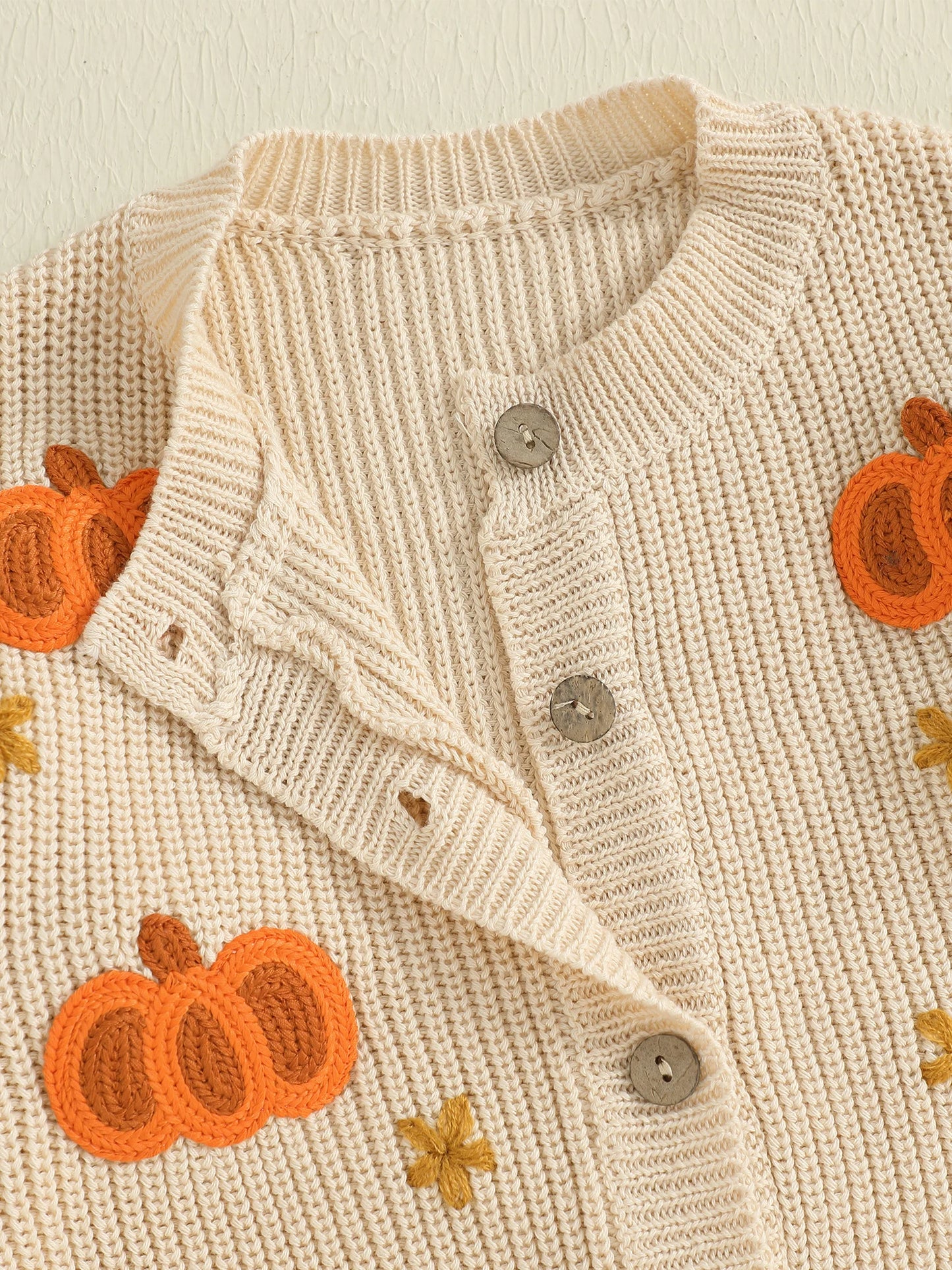 Toddler Halloween Cardigan - Pumpkin Embroidery Button Knit Sweater
