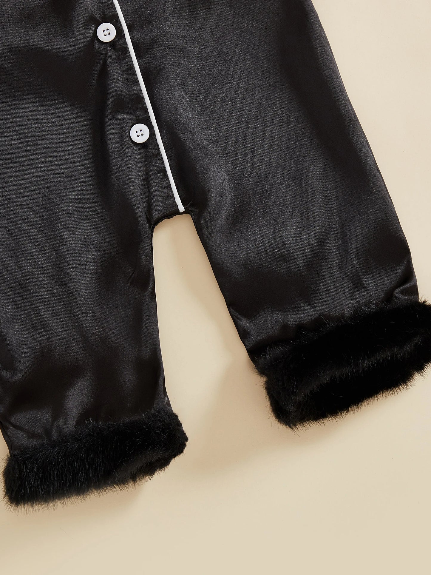 Baby Satin Pajama Romper - Fur Trim Button Down with Lapel