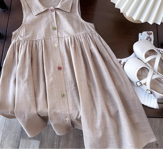 Baby Girl Cotton Dress - Button Detail Princess Sundress