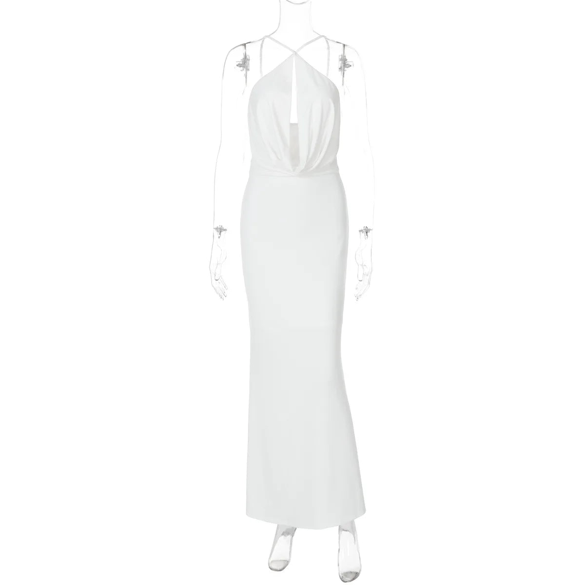 Women's Draped Cut Out Maxi Outfit Gown Backless Solid Plunge Slip Dress