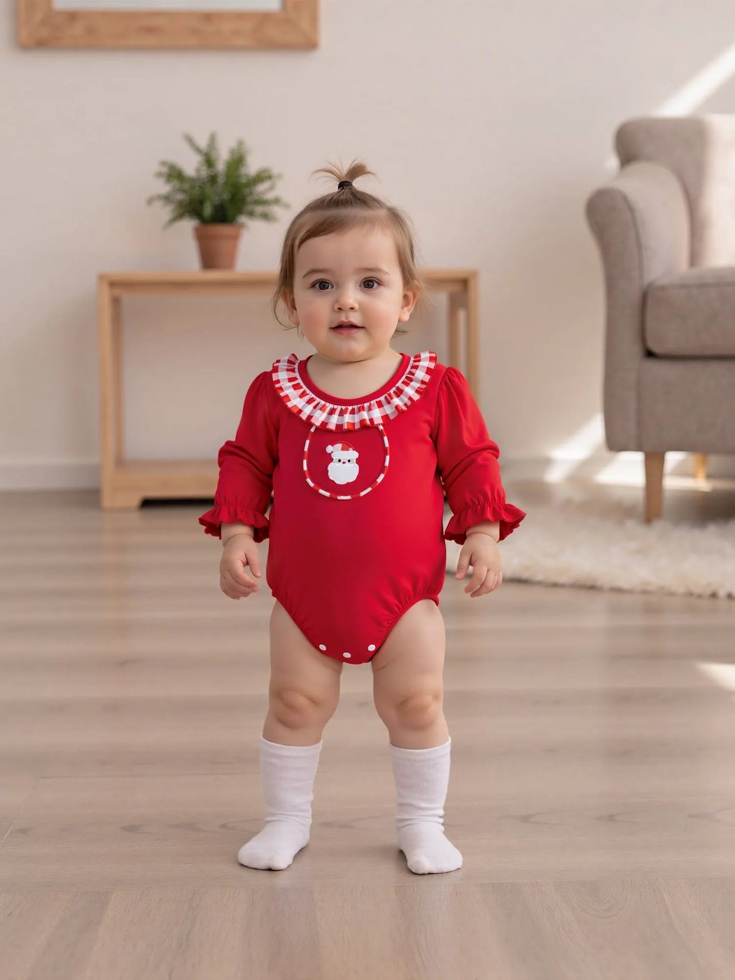 Baby Girls Christmas Santa Claus Embroidered Romper (0-18M)