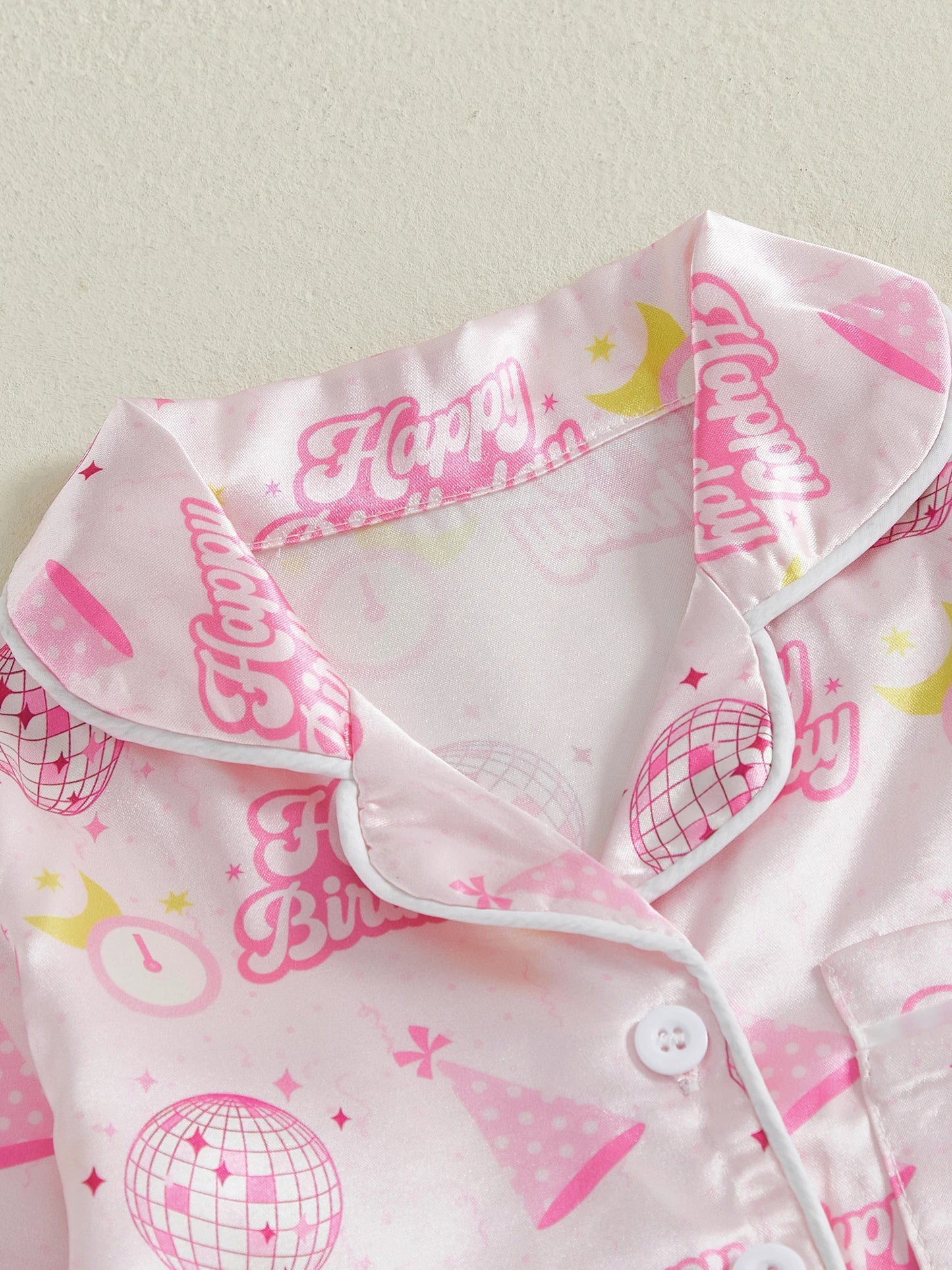 Kids Girls Pyjamas Set - Letter Ball Print Button Down Top & Pants (0-4Y)