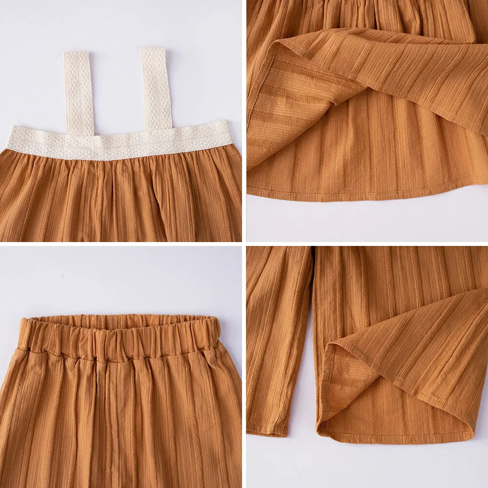 Girl's 2 Piece Set Lace Patchwork Suspender Top and Pleated Wide Leg Pants Set