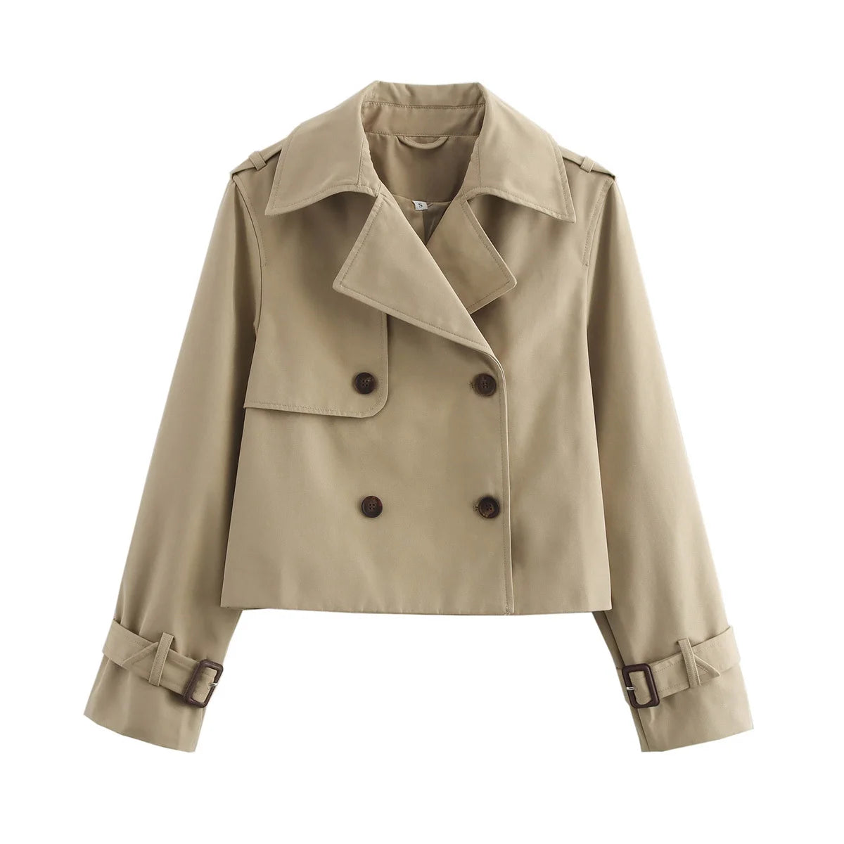 Cropped Trench Coat - Double Breasted Vintage Short Jacket
