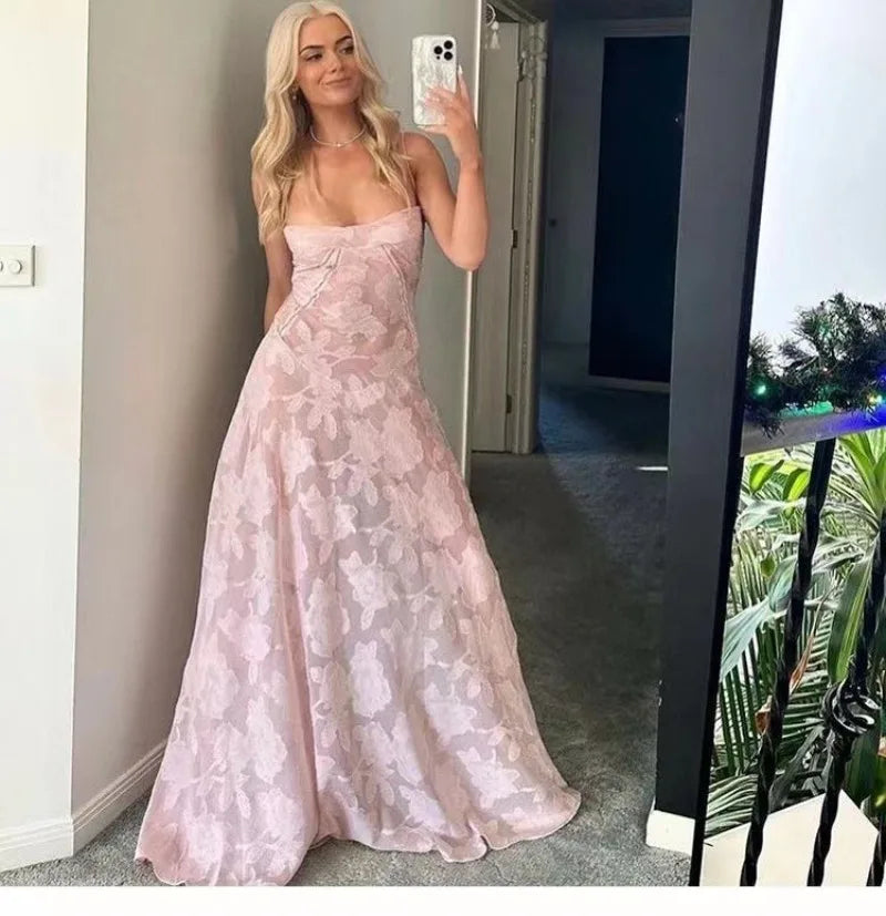 Women's See Through Spaghetti Maxi Plunge Off Shoulder Floral Mesh Patchwork Long Dress