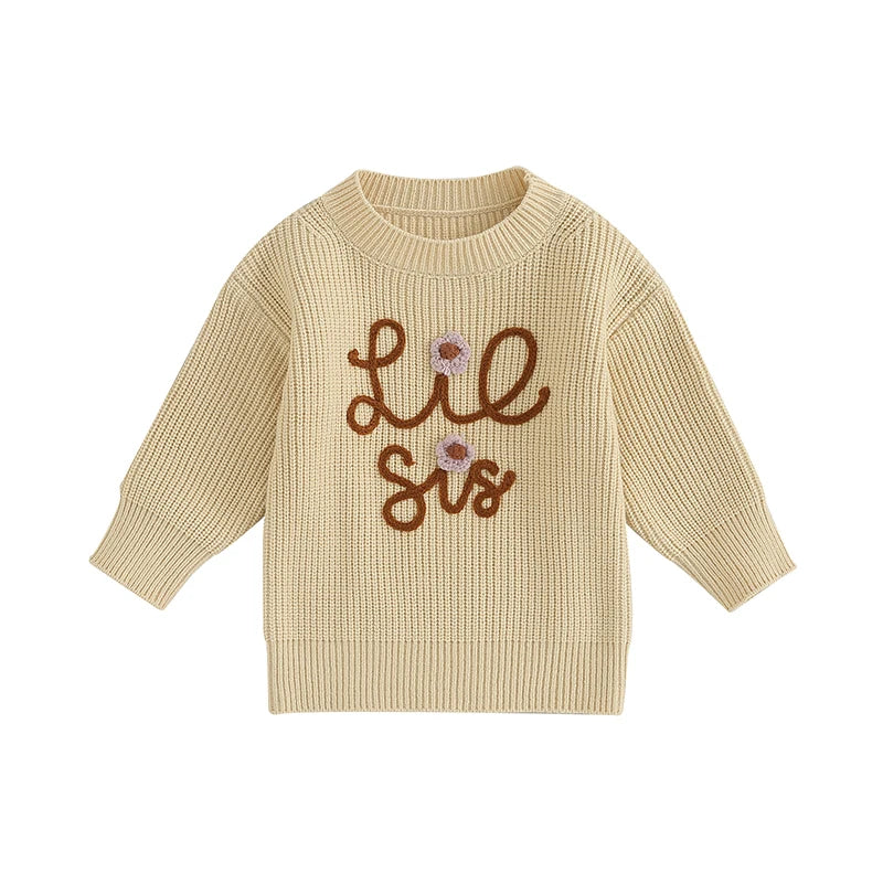 Toddler Girl's Sweater - Letter Embroidery Long Sleeve Crew Neck Pullover