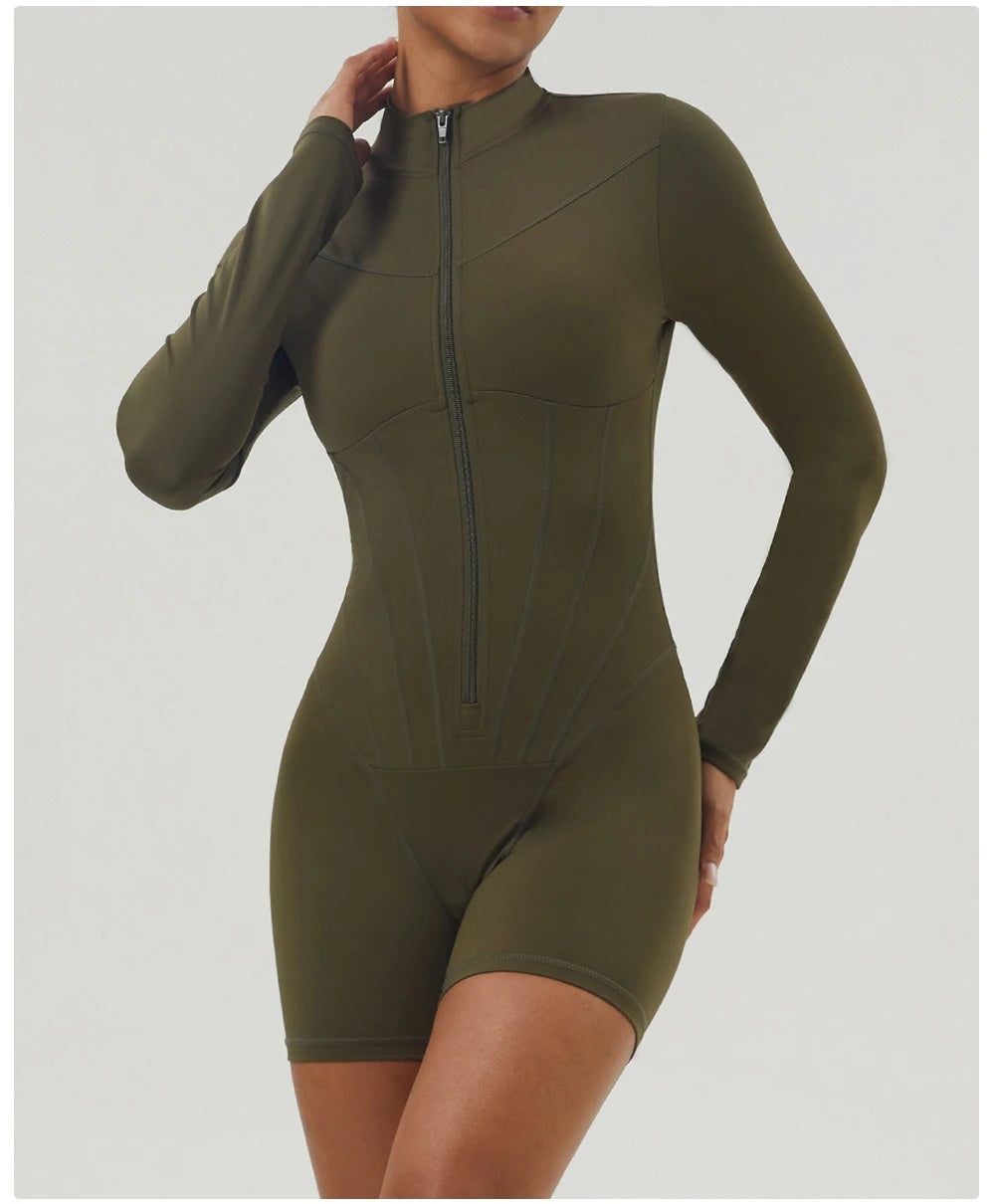 Women's Gym Yoga Running Jumpsuit One Piece Long Sleeve Sportswear Female Breathable Workout Activewear