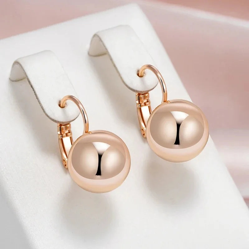 Women's Rose Gold Ball Drop Earrings - Natural Zircon Wedding Jewelry