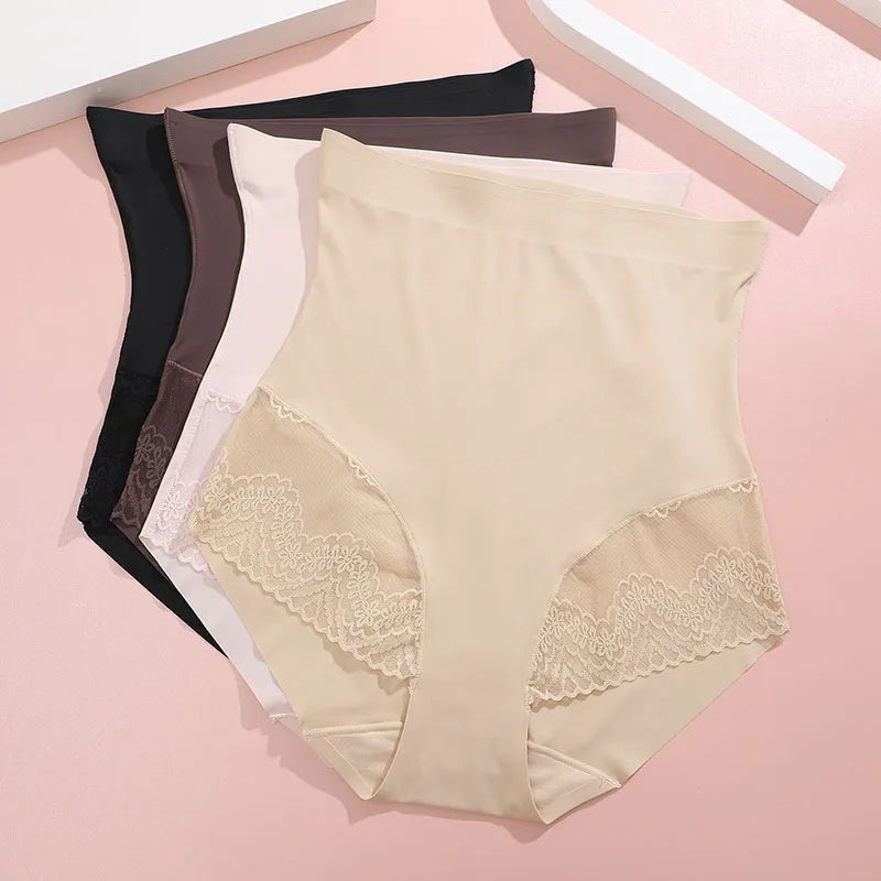 High Waist Tummy Control Panties - Women's Floral Lace Shaping Briefs (S-XXXL)