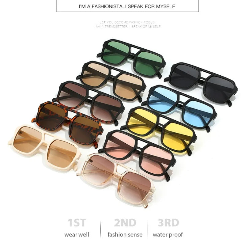 Women's Retro Square Sunglasses - Large Frame UV400 Protection Eyewear