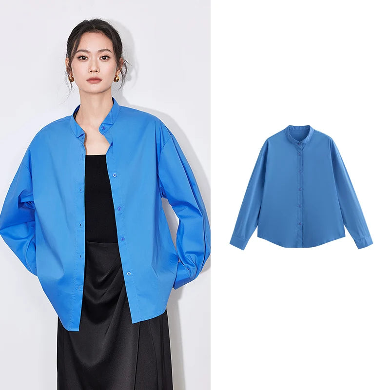 Women's Blouse Stand Collar Single Breasted Button  Shirt