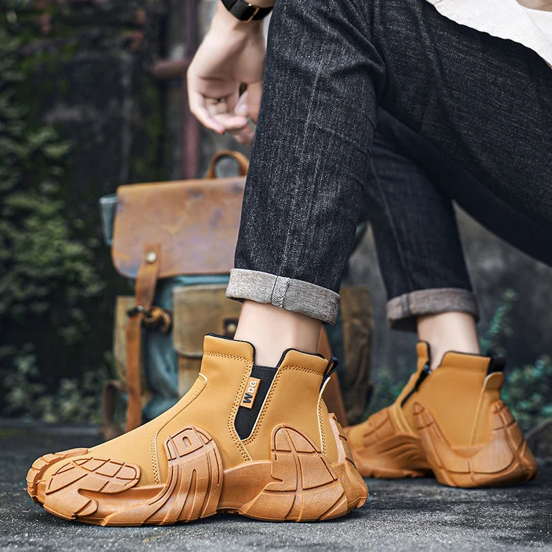 Men's Casual High Top Platform Skateboard Slip On Ankle Comfortable Vulcanized Sneakers