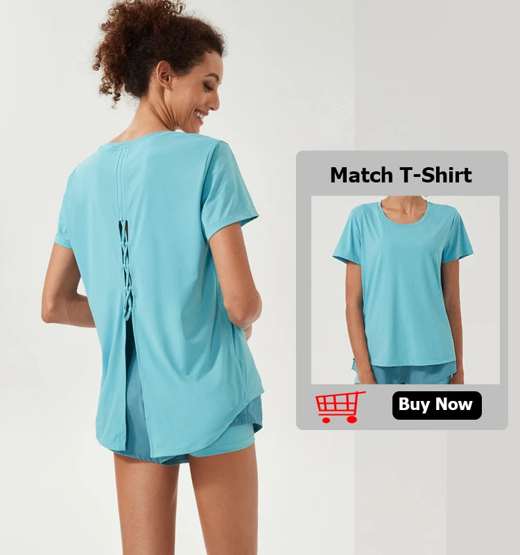 Women's 2 In 1 Fitness Running Woven Breathable Side Pocket Yoga Quick Dry Soft Gym Shorts