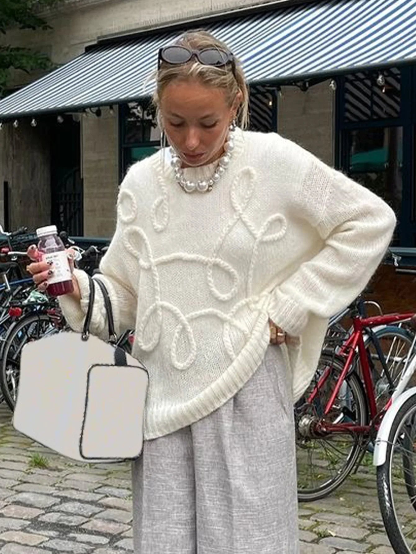 Women's Knitted Pullover Sweaters Top Casual Loose Round Neck Long Sleeve Top